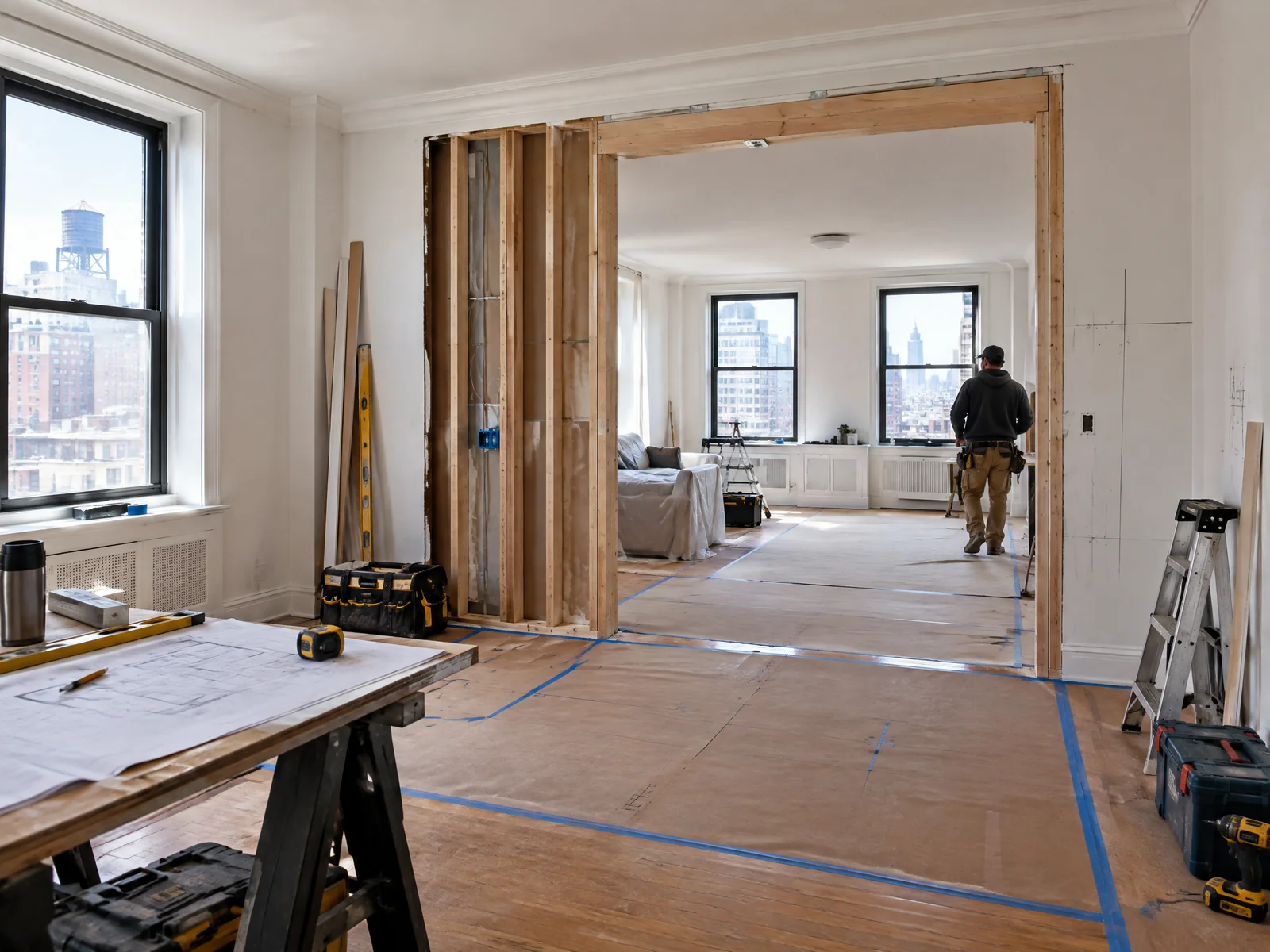 NYC apartment interior professionally reconfigured during renovation