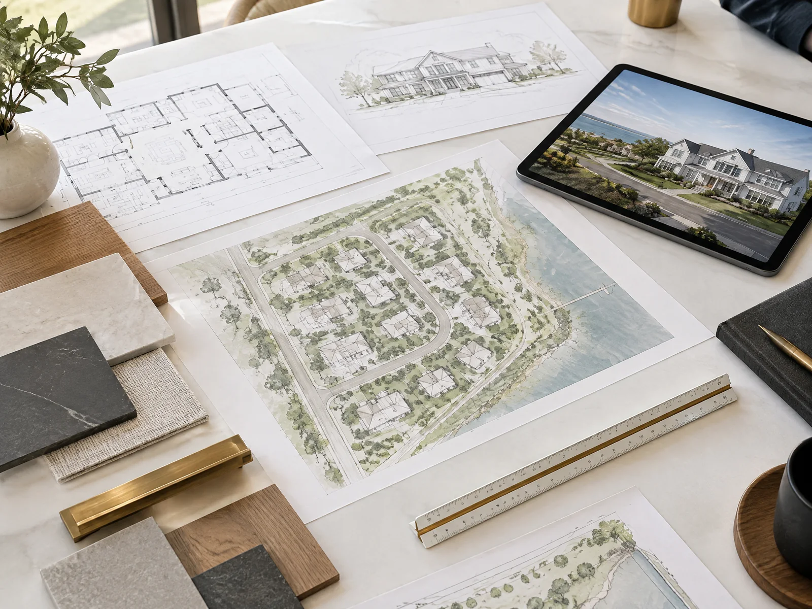 Construction plans and project documents arranged for contractor review