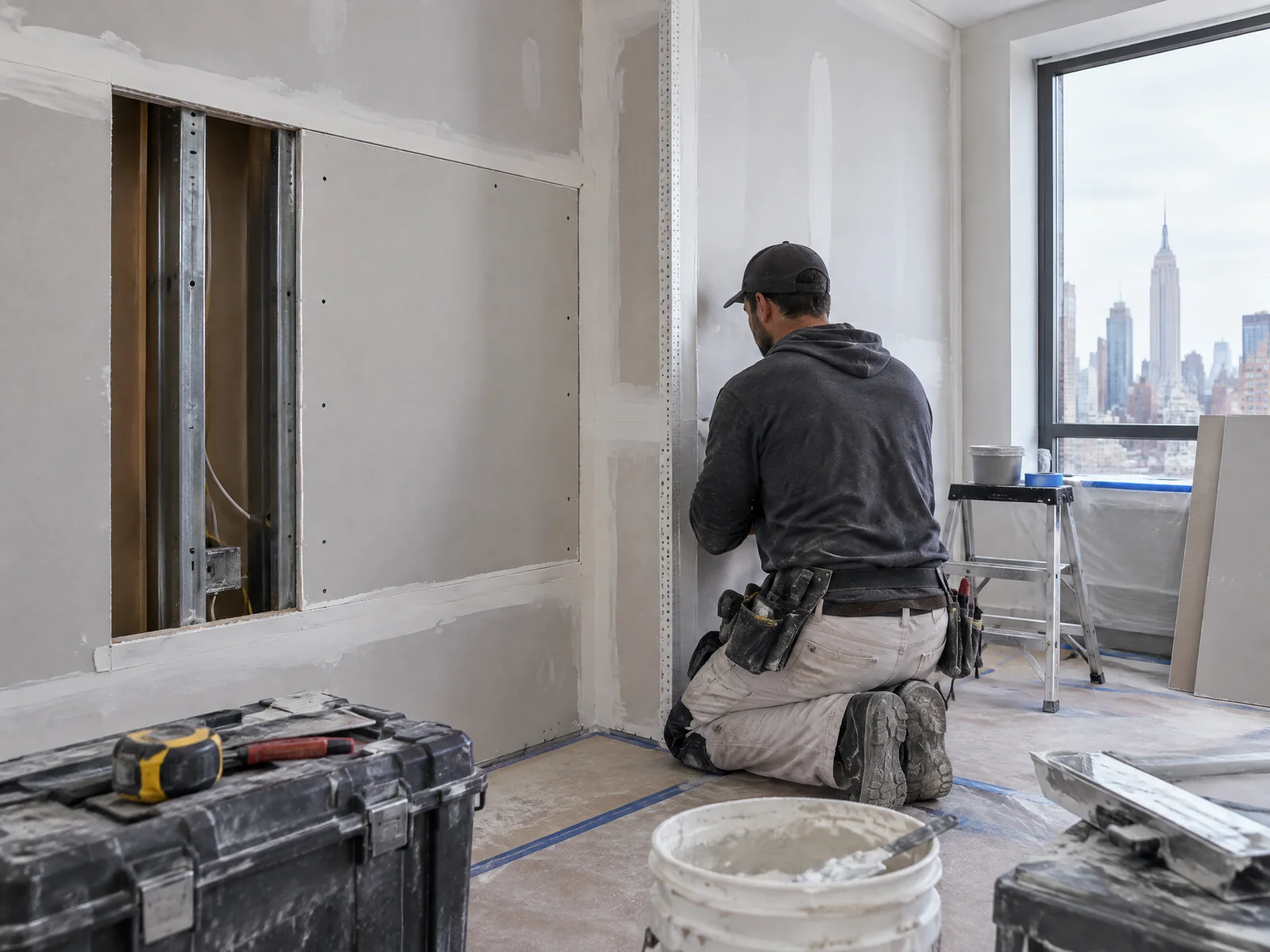 Professional drywall installation and repair inside a NYC apartment