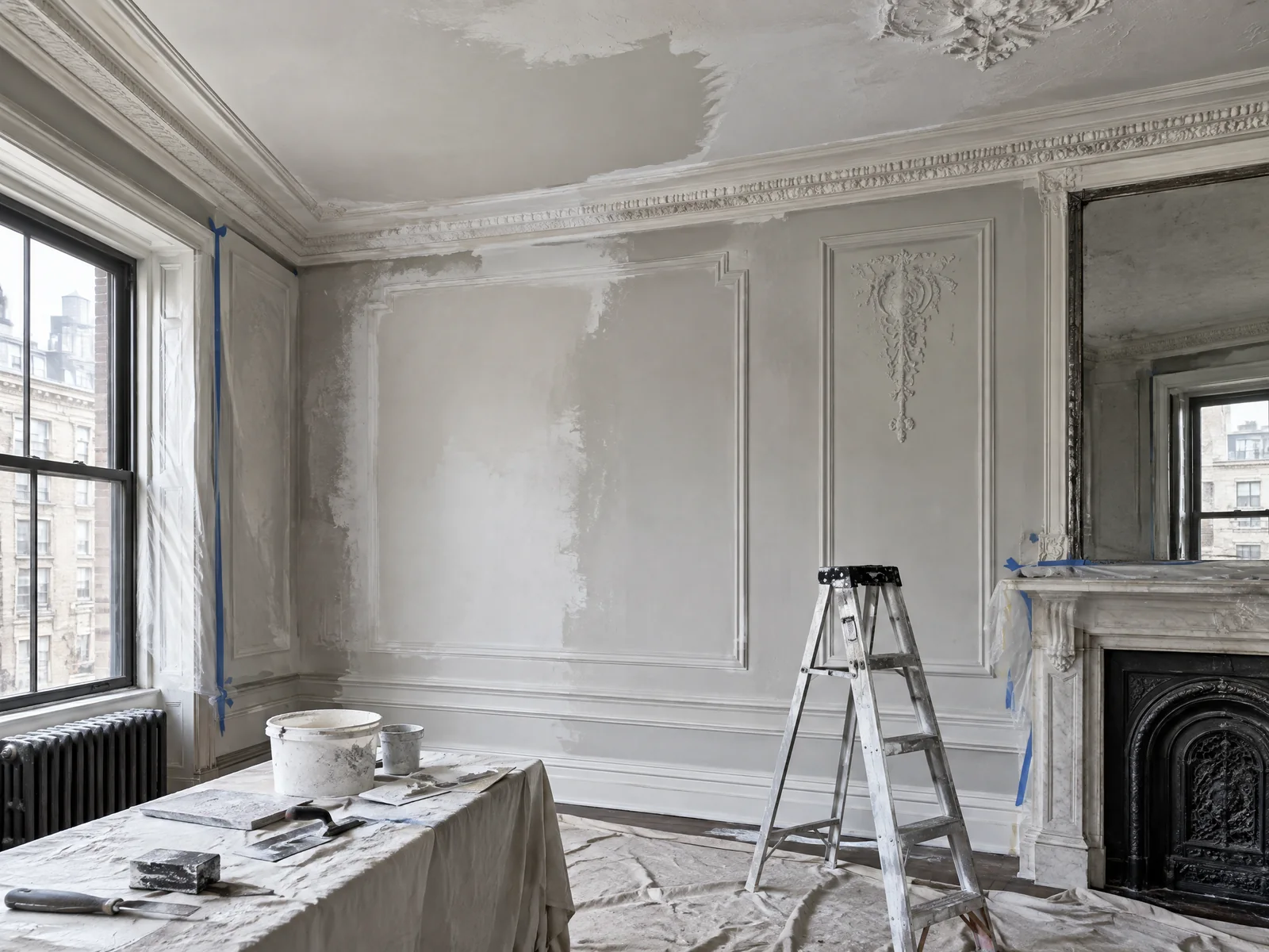 Plaster restoration and finishing in a prewar NYC apartment